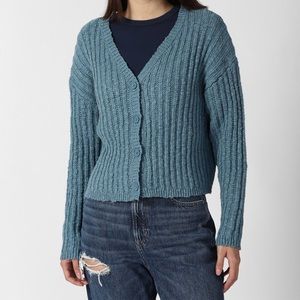 forever 21 v neck blue button up sweater